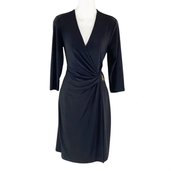 Anne Klein | Dresses | Anne Klein Black Faux Wrap Jersey Dress | Poshmark